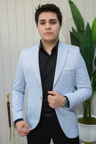 Bys Beystil Sivri Yaka Açık Mavi Kırçıllı Ceket Garcia - Slim Fit