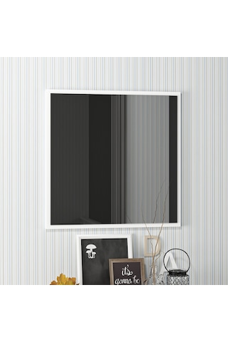 Dekorosso Sır Modern Dekoratif Salon Banyo Kare Ayna Beyaz