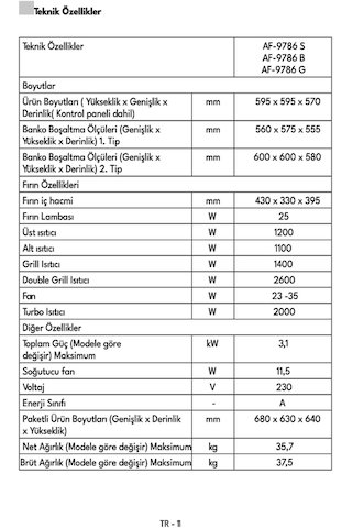 Vestel AF-9786 S 73 LT Ankastre Fırın