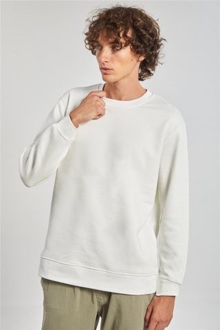 Barrels And Oıl Bisiklet Yaka Logolu Erkek Sweatshirt - Ekru Ekru