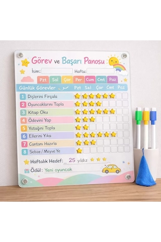 Kişiye Özel Montessori Görev Ve Başarı Panosu - Yaz-sil Hediyeli 30x40 Cm Kalem + Sticker09
