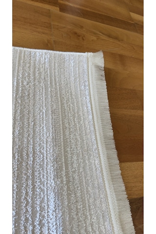 Elvey Home Krem Gri Saten İnce Sık Dokuma Parlak Yüzey Kaymaz Taban Özel Ölçü Salon Koridor Halısı Yolluk Krem Gri