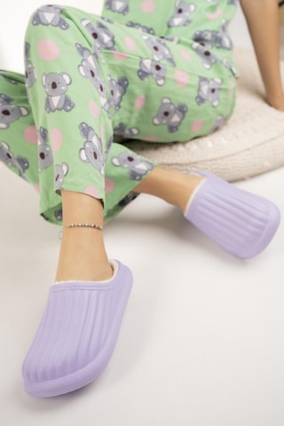 Modafrato Flora Kapalı İçi Yünlü Unisex Ev Terliği Kışlık Terlik Su Geçirmez Mor