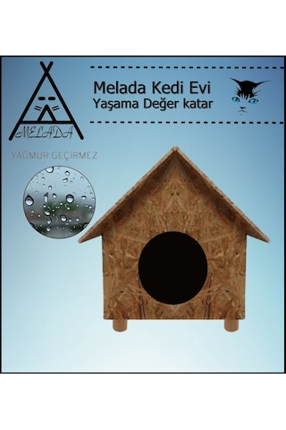 Melada Kedi Evi Dış Ortam Uygun Ahşap Kedi Evi Osb 44x36x32 Cm