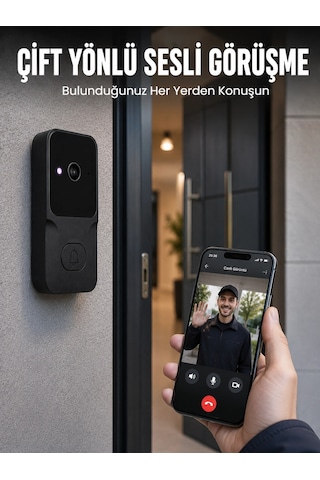 Mey İthalat Kablosuz Akıllı Kapı Zili Gece Görüşlü Wi-fi Güvenlik Kameralı Kapı Zili