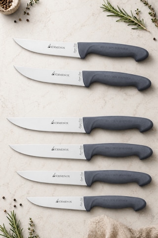 Sürmene Silver Serisi 6 Lı Mutfak Bıçak Seti Gri Sap Et Ekmek Sebze Meyve Kesme Bıçağı Srm-011