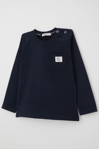 Breeze Erkek Bebek Uzun Kollu Tişört Cep Detaylı Cool Yazı Armalı 9 Ay-3 Yaş, Lacivert Lacivert