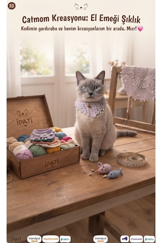 El Emeği Anne Ve Kedi Seti Açık Lila