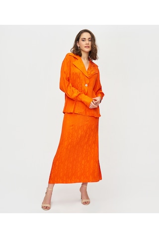 Serpil Exclusive Viskon Kumaştan İki Parçalı Kadın Takım Şık Ceket Ve Uzun Etek Kombini Orange