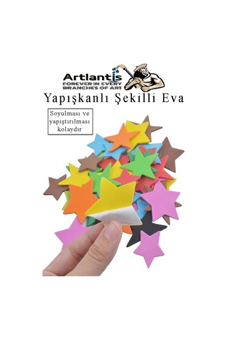 Şekilli Eva Yapışkanlı 100 Lü 1 Paket Kendinden Yapışkanlı Eva Sticker Kalp Yıldız Okul Öncesi Kreş Ana Okulu Süsleme