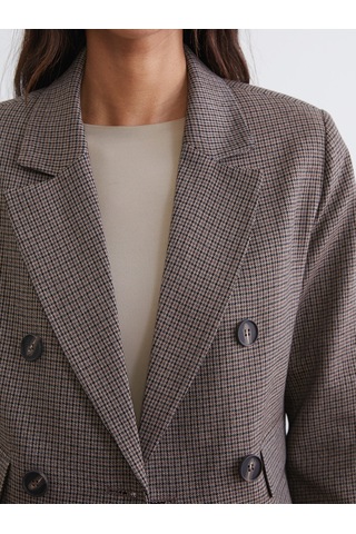 Lcw Vision Kahverengi Kazayağı Desenli Crop Kadın Blazer Ceket