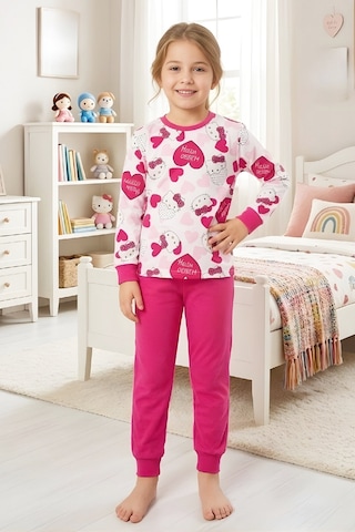 Modanino Kız ÇocukPamuk Pijama Takımı 4-11 Yaş 12628 Fuşya