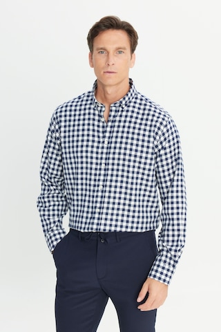 AC&Co / Altınyıldız Classics Erkek Lacı Beyaz Pamuklu Flanel Comfort Fit Rahat Kesim Düğmeli Yaka Kareli Gömlek Lacı Beyaz