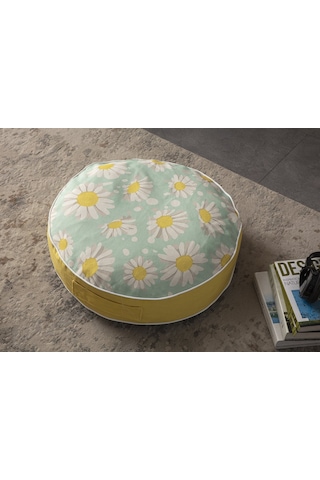 Papatya Desenli Yuvarlak Taşınabilir Dekoratif Yer Minderi Puf 60