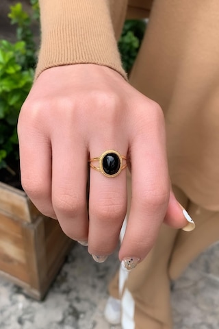14 Ayar Altın Mini Onix Meftüllü Yüzük Sarı Altın