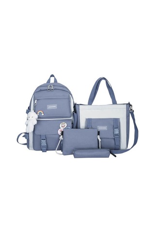 Şık Ve Pratik 4 Parçalı Okul Çantası Seti, Ergonomik Sırt Çantası İle Rahat Taşıma MAvi