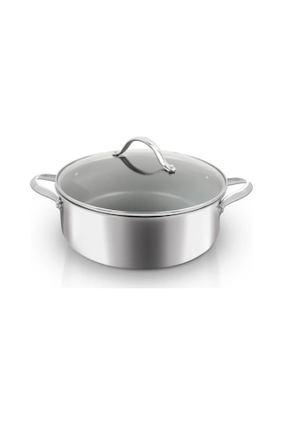 Uniqella Silver Pro Serisi 28cm Karnıyarık Tencere 5.8l Cam Kapaklı Çelik