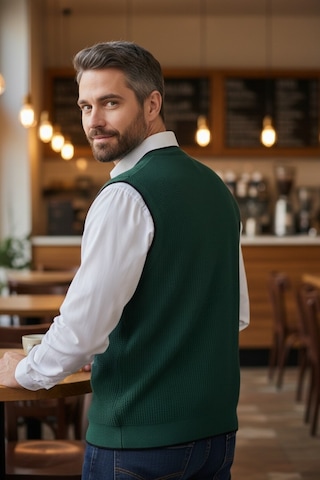 Kamalı Erkek Nefti V Yaka Triko Düğmeli Cepli Çizgi Desenli Regular Fit Tüylenmeyen Örgü Yelek