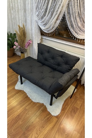 Modern Ikili Yataklı Kanepe Tekli 2'li Çift Kişilik Koltuk Ev Ofis Balkon Teras Kanepesi - Antrasit Antrasit Modernk010