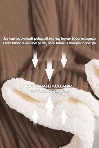 Sherpa Battaniye Çift Kişilik Çizgili Yumuşak Peluş Wellsoft Yatak Örtüsü Koyu Kahverengi