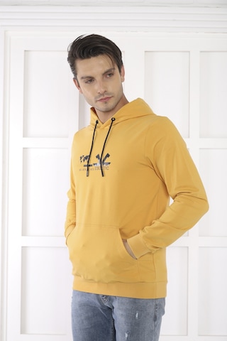 Escetic Spor Erkek Hardal Cepli, Kapüşonlu Sweatshirt-4172