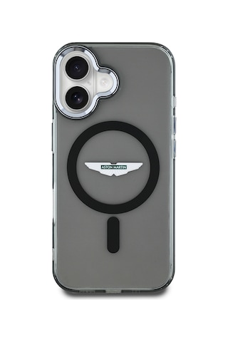 Apple Uyumlu iPhone 16 Kılıf Aston Martin Lisanslı Magsafe Şarj Özellikli Iml Baskı Logolu Buzlu Kapak Siyah