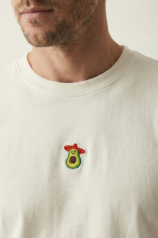Elemge Pamuk Compact Penye Süprem Ekru Avakado Nakışlı Trend Fit Erkek Tok Kumaş T-shirt Rahat Kesim 2XL