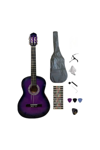 4/4 Sap Ayarlı Mor Klasik Gitar Seti Kılıf-pena-kapo-nota Sticker...