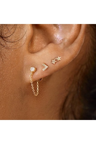 Kangvka 14k Altın Kaplama Zirkon Taşlı Kadın Küpe Seti - 3 Çift Çeşitli Stiller Loop Ve Stud - Günlük/formal Günlük Kullanıma Uygun Gold