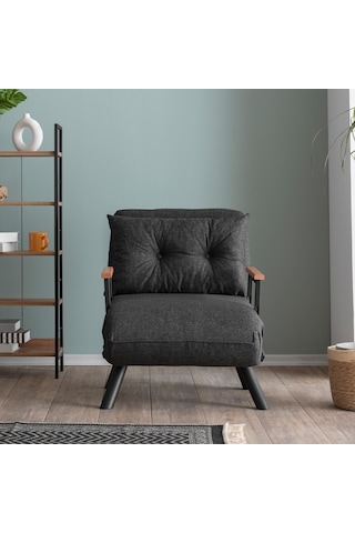 Pafu Sando Tekli Katlanır Yataklı Koltuk Keten Koyu Gri Koyu Gri