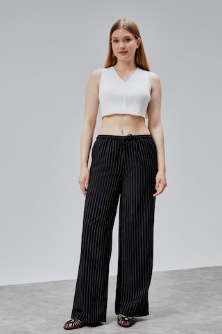Genius Store Kadın Pantolon Geniş Paça Yüksel Bel Cepli Çizgili Pantolon Çizgili-pantolon Siyah