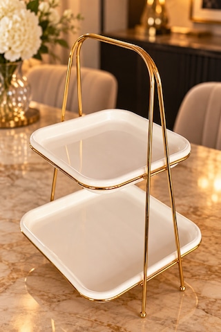 Gold Metal 2 Katlı Sunumluk Çıkarılabilir Mika Tepsili Tatlı, Pasta Ve İkramlık Servis Standı Çok Renkli - 929119979 Çok Renkli - 929119979 Çok Renkli