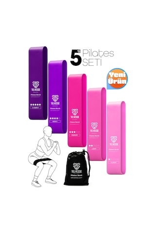 5 Li Çantalı Pilates Direnç Bandı Seti Egzersiz Squat Aerobik İçin Kapalı Uç Loop Lastik Pembe Pembe