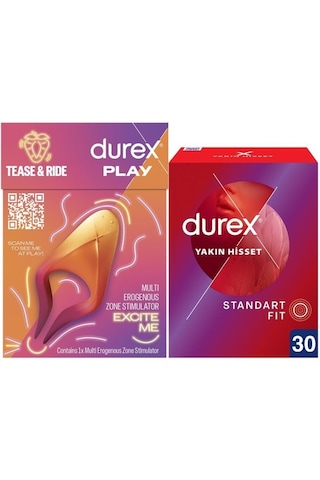 Durex Çoklu Erojen Bölge Uyarıcı + Yakın Hisset Standart Fit İnce Prezervatif 30'lu