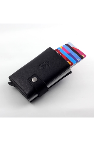 Ancora Leather Hakiki Deri Erkek Cüzdanı Otomatik Kartlık Siyah
