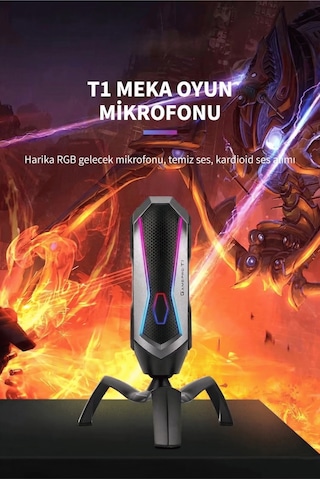 Oyuncu Yayıncı Mikrofonu Tak Çalıştır 7 Renk Rgb Işıklı Gürültü Engelleyici Kardioid Alıcı Mikrofon