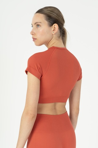 Maraton Slimfit Kadın Bisiklet Yaka Kiremit Crop Top Kiremit