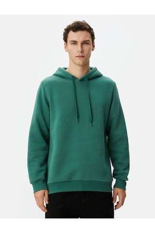 Koton Basic Kapşonlu Sweatshirt Uzun Kollu Ribanalı Yeşil 4sam70001mk Koyu Yeşil