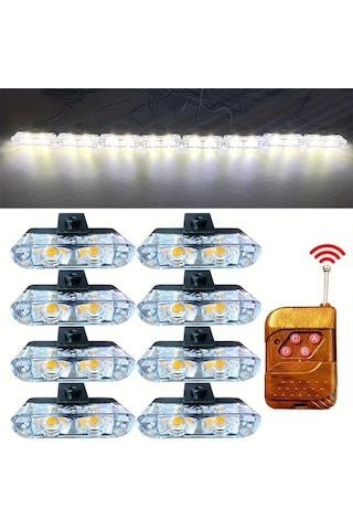 Xuweiwei 8 Adet 16 Led Kablosuz Uzaktan Kumandalı Beyaz Araba Işıkları Kamyon Van 12v Ön Gövde Lambaları Kolay Kurulumlu Araç Süslemesi