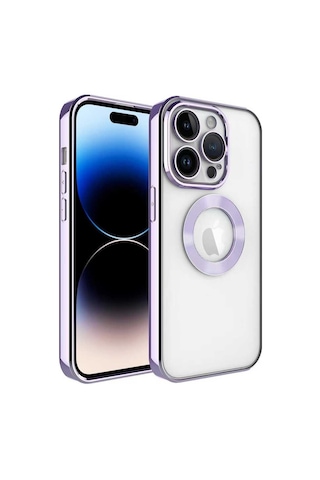 Noktaks - Apple Uyumlu iPhone 14 Pro Max - Kılıf Kamera Korumalı Arkası Şeffaf Kenarları Renkli Omega Kapak - T24608 - Lila Lila