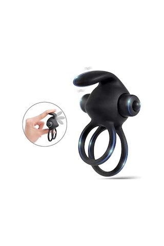 Pembe Tilki Titreşimli Rabbit Penis Halkası Siyah