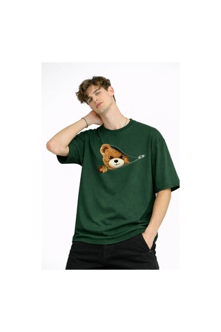 Misa Tahtakale Mn - Bear Baskılı Oversize Tişört Hakı Çok Renkli