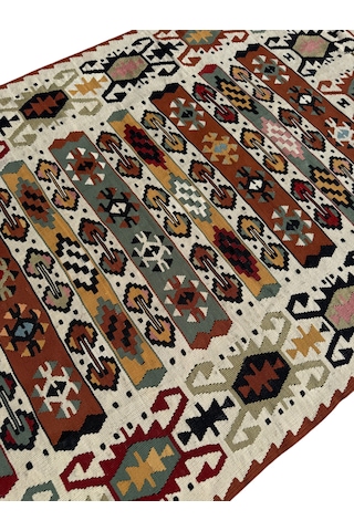 El Dokuma Az Hatalı Yün Kilim 98x171 Renkli Kök Boya %100 Yün Kilim Çok Renkli