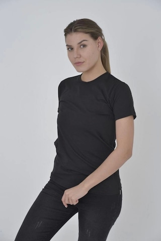 Wear Vexel Kadın Yanlardan Fermuarlı T-shirt Kısa Kol Bisiklet Yaka Slimfit Tişört - Siyah Siyah