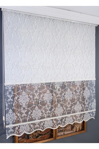 Çift Mekanizmalı Simli Tül Stor Perde Beyaz