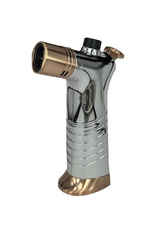 Çift Alevli Masaüstü Pürmüz Jet Çakmak Gümüş Metal