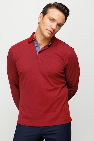 Desen Triko Erkek Polo Yaka Desenli Uzun Kollu Sweatshirt Bordo Bordo