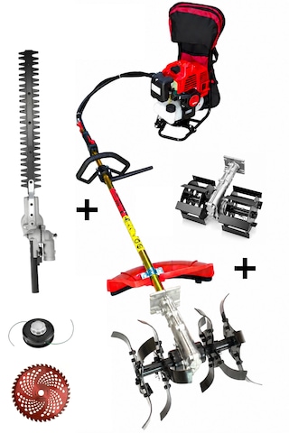Benzinli Sırt Tırpan + Çift Toprak Çapalama + Çit Kesme Aparatı Set 52 Cc 4.6 Hp Bc520