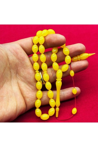 Tesbih Pasajı Usta İşçilikli Limon Sarısı Ateş Kehribar Tesbih