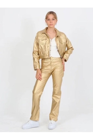Marions Kız Çocuk Gold Deri Pantolon-14818 Altın